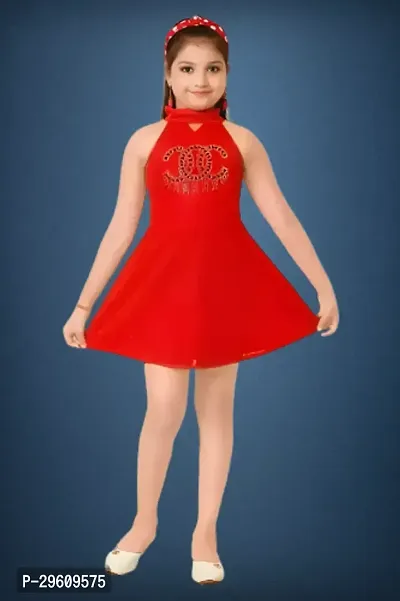 Stylish Red Crepe Dress For Girl-thumb0