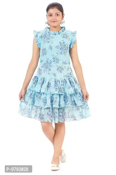 Blue Georgette  Dress for Girls-thumb0