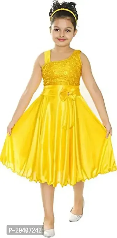 Fabulous Yellow Linen Blend Embellished Dress For Girls-thumb0