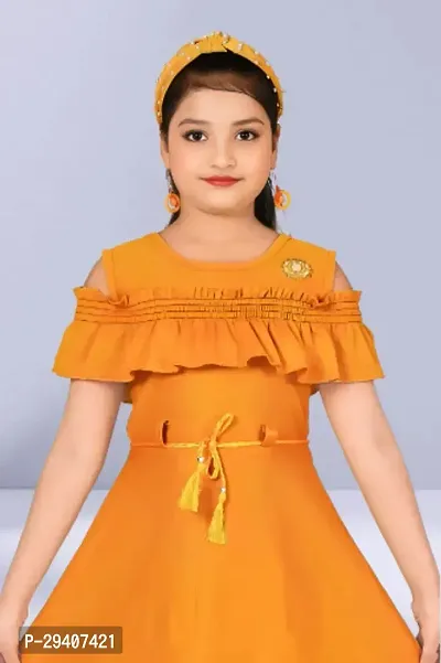 Fabulous Yellow Cotton Blend Embellished Dress For Girls-thumb4