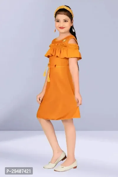 Fabulous Yellow Cotton Blend Embellished Dress For Girls-thumb3