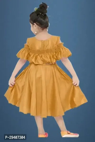 Fabulous Yellow Crepe Solid Dress For Girls-thumb2