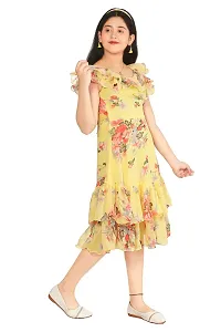 Fabulous Yellow Georgette Printed Dress For Girls-thumb1