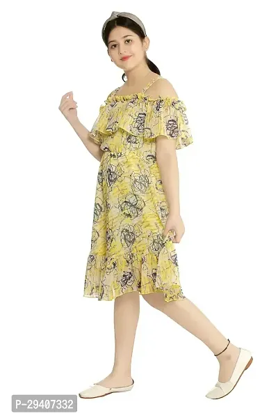 Fabulous Yellow Georgette Printed Dress For Girls-thumb2