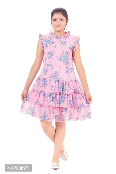 Pink Georgette  Dress for Girls-thumb0