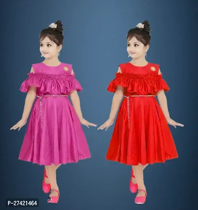 Girls Midi/Knee Length Party Dress pack of 2)
