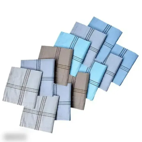 CLOTH KING Presents Pure Cotton Fabric Mens King Size Strip Print Handkerchief Hanky Rumal For Extra Comfort (Pack Of 12).