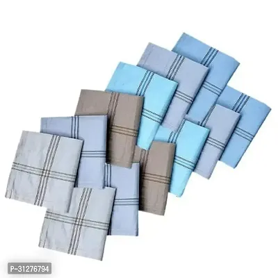 Premium Collection Cotton Fabric Strip Print Handkerchief  - Pack of 12-thumb2