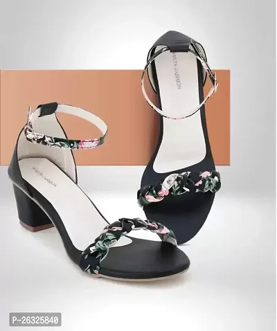 Stylish Black Synthetic Leather Solid Heels For Women