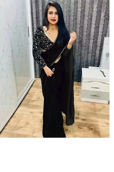 Stylish Fancy Designer Velvet Saree With Blouse Piece For Women