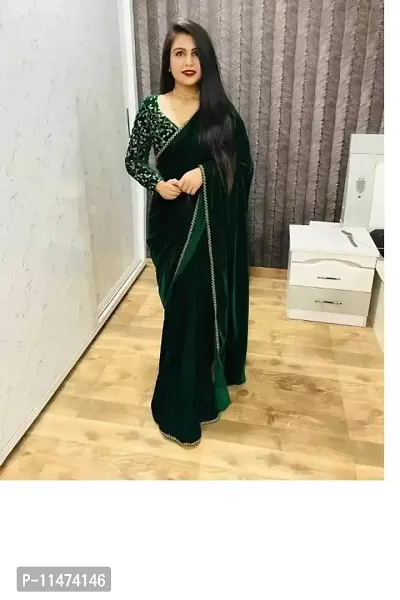 Classic Velvet Solid Saree with Blouse piece-thumb0