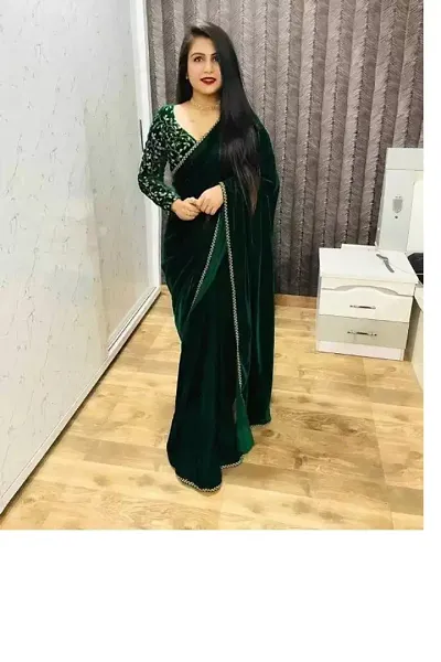 Trending Velvet Saree with Blouse piece 
