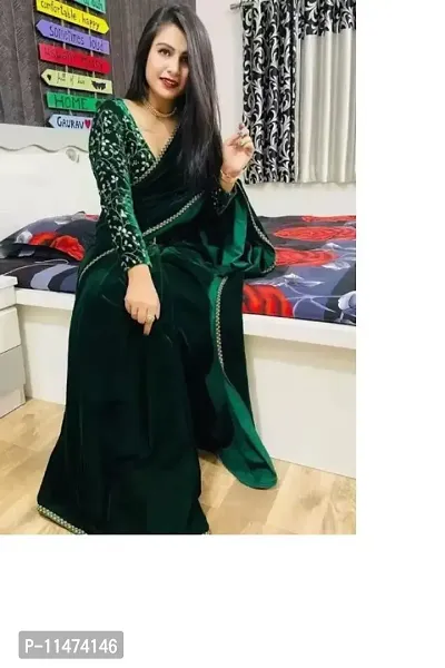 Classic Velvet Solid Saree with Blouse piece-thumb3