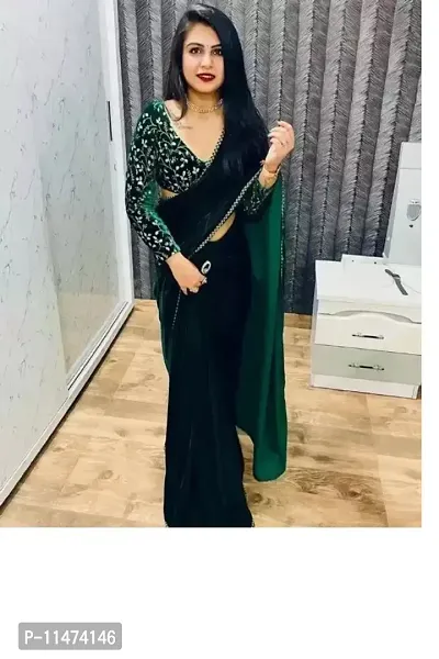 Classic Velvet Solid Saree with Blouse piece-thumb4