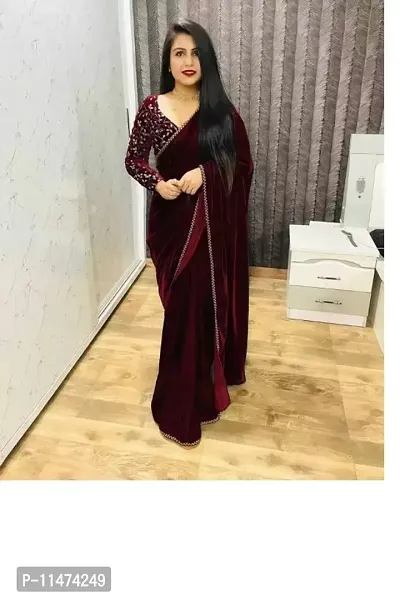 Classic Velvet Solid Saree with Blouse piece