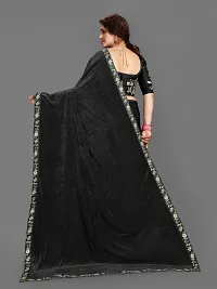 Elegant Black Velvet Embroidered Border Saree With Embroidery work Blouse Piece-thumb2