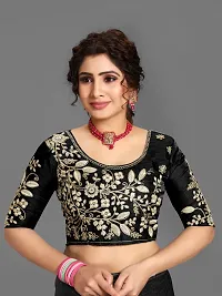 Elegant Black Velvet Embroidered Border Saree With Embroidery work Blouse Piece-thumb1