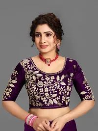 Elegant Purple Velvet Embroidered Border Saree With Embroidery work Blouse Piece-thumb1