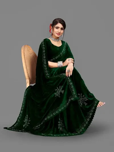 Stylish Fancy Designer Velvet Saree With Blouse Piece For Women