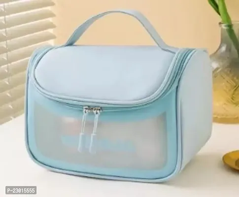 Stylish Turquoise Synthetic Self Pattern Makeup Bags For Women