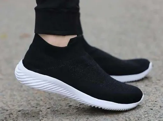 Stylish Black Mesh Self Design Sneakers For Men And Boys