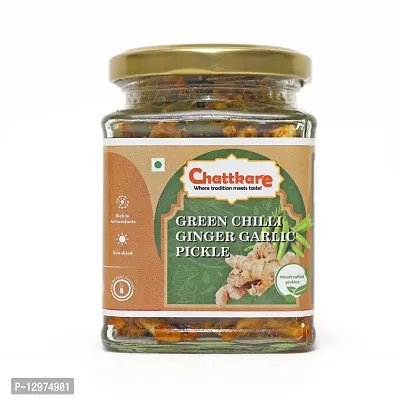 Chattkare Homemade Green Chilli Garlic Pure Veg 250g Pickle Achar-Traditional Bengal Taste-Glass Jar