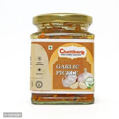 Chattkare Homemade Garlic Pure Veg 250g Pickle Achar-Traditional Bengal Taste-Glass Jar