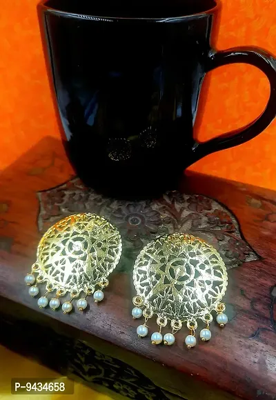 Elegant Oxidized Golden Pearl Earrings For Women