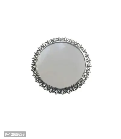 Just In Jewellery Oxidized Silver Trendy Round Mirror Big Cocktail Jumbo Adjustable Ring For Girls & Women