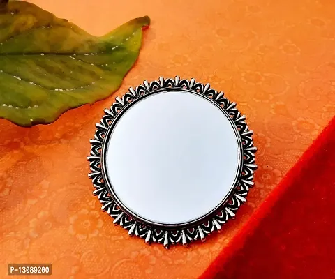 Just In Jewellery Oxidized Silver Trendy Round Mirror Big Cocktail Jumbo Adjustable Ring For Girls & Women-thumb2