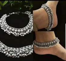 Just In Jewellery Traditional Oxidized Silver Ethnic Fancy Fashion Foot Jewellery Ghungroo Painjan Payal Leg Chain Stylish Pair Of Ankle Alloy, Crystal Anklet For Girls  Women( Pack Of 2)-thumb3