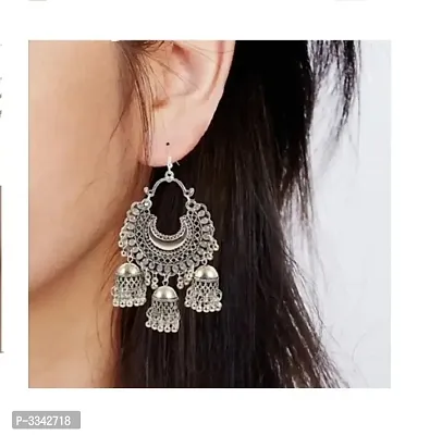 Fancy Oxidized Silver Chandbali Earrings