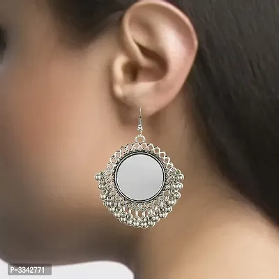 Fashionable Oxidized Silver Mirror Earring-thumb0