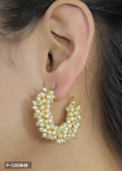 Beautiful White Pearl Hoop Earrings for Women