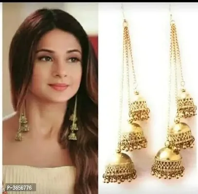 Fancy Oxidized Gold Kashmiri Style Long Earrings-thumb0