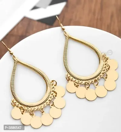 Trendy Peppy Rose Gold Drop Shaped Coin Hoop Earrings for Girls & Women