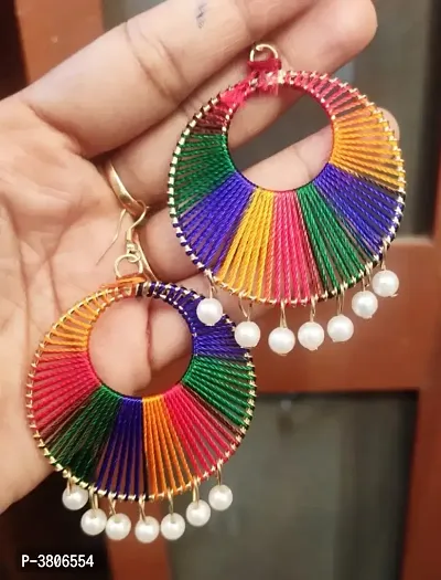 Trendy Peppy Multi Color Tread Beaded Circular Earring sfor Girls  Women