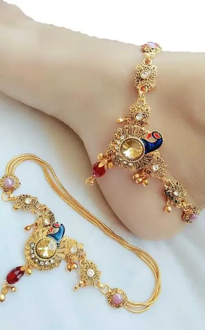 Multicolored Beaded Designer Gold Plated Anklets
