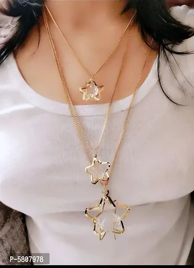 Trendy 3 Layer Golden Crystal Pendent Chain Jewellery-thumb0