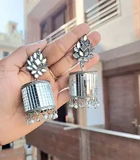 Just In Jewellery Trending Oxidized Silver Mirror Jhummki Earrings-thumb1