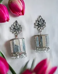 Just In Jewellery Trending Oxidized Silver Mirror Jhummki Earrings-thumb2