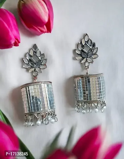 Just In Jewellery Trending Oxidized Silver Mirror Jhummki Earrings-thumb3