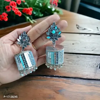 Just In Jewellery Trending Oxidized Silver Mirror Jhummki Earrings-thumb4