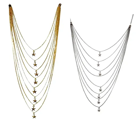 Just In Jewellery Elegant Oxidized Silver Choker Necklace Jewellery Set Combo (Pack of 2)