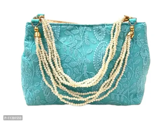 Trendy Lucknowi Pink Embroidered Pearl String Ethnic 3 Magnet  Handbags/ Purse For girls  Women-thumb3