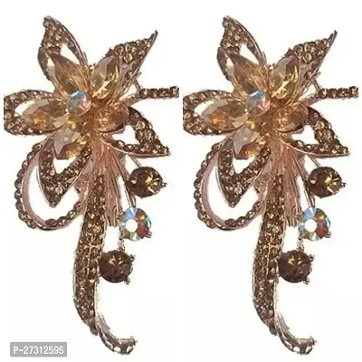 Shimmering Golden Alloy Emerald Brooches For Women Pack Of 2