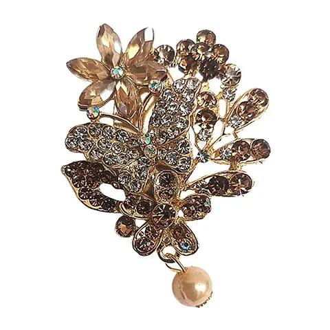 Fancy Women Party wear Brooch Pin, Brooch Pin, Flakes Design, Decorated with Pearls, different designs stone saree pin brooch