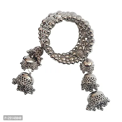 Sterling Silver Oxidised Jhumka Hanging Adjustable Bracelet/Bangles/kada/Kangan/Chudi for Women and Girls(Pack of 1)