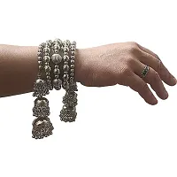 Sterling Silver Oxidised Jhumka Hanging Adjustable Bracelet/Bangles/kada/Kangan/Chudi for Women and Girls(Pack of 1)-thumb2