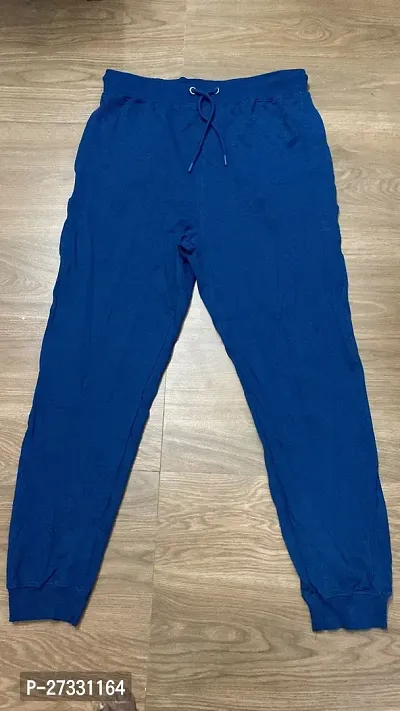 Stylish Blue Cotton Blend Solid Regular Track Pants For Men